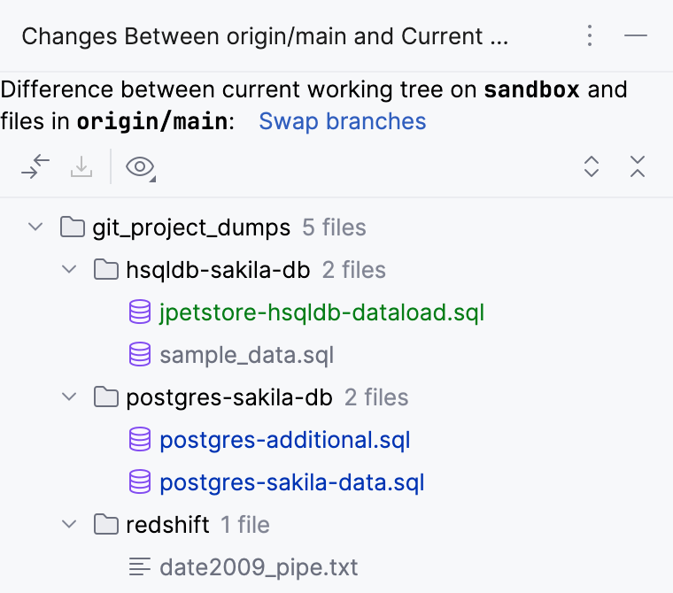 Show diff between selected branch and current working tree