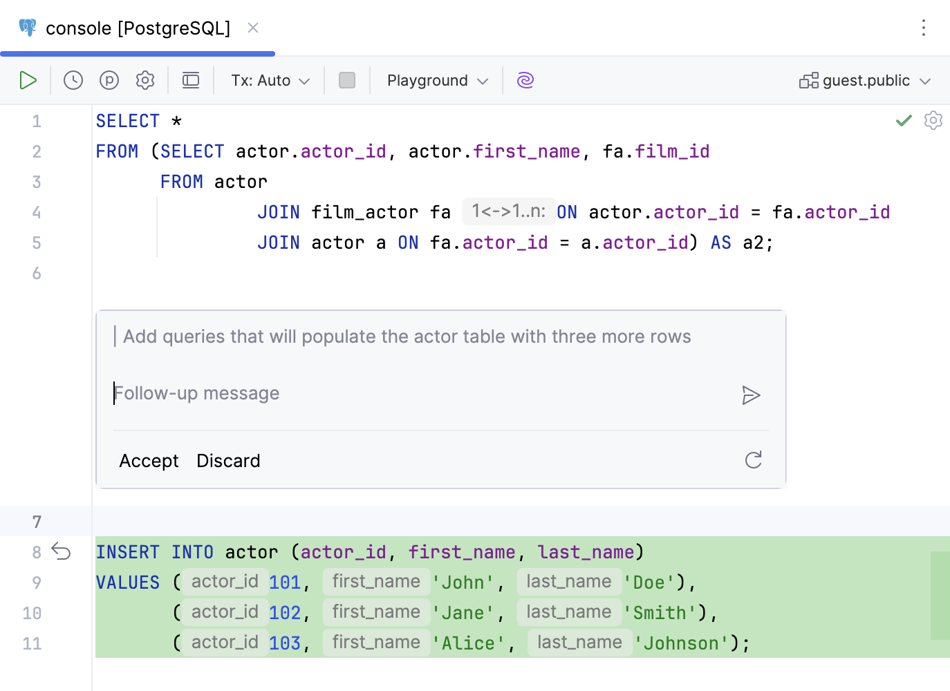 Generated SQL code