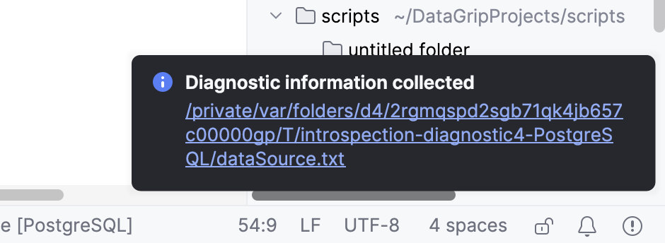 Notification message with a link to introspection diagnostic files