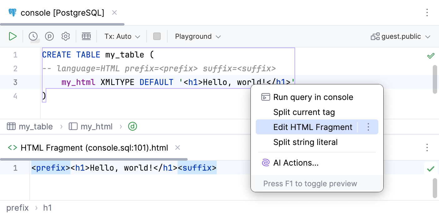 Using prefixes and suffixes in language injection