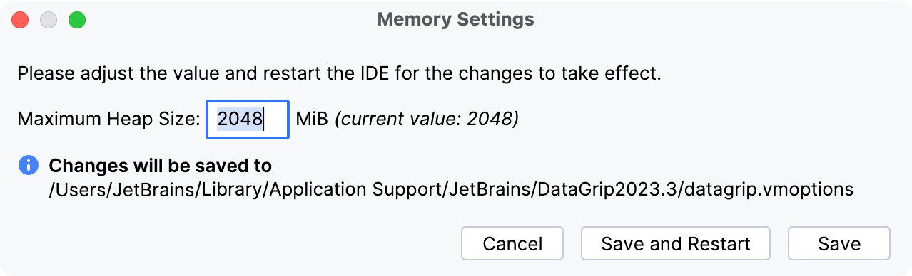 The Memory Settings dialog