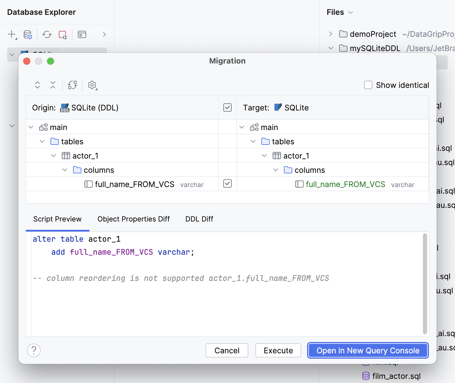 Migrate changes to a data source