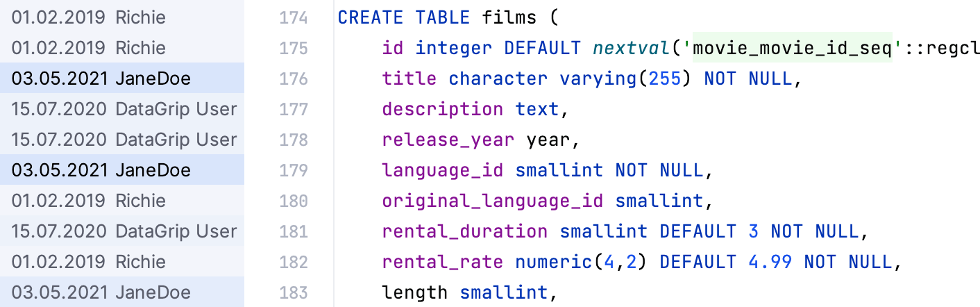 Git Blame annotations