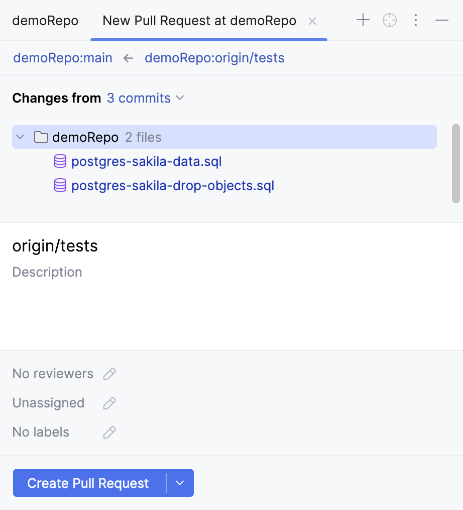 Pull Requests tool window with a new pull request