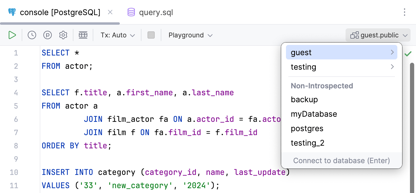 Schema list for a query console