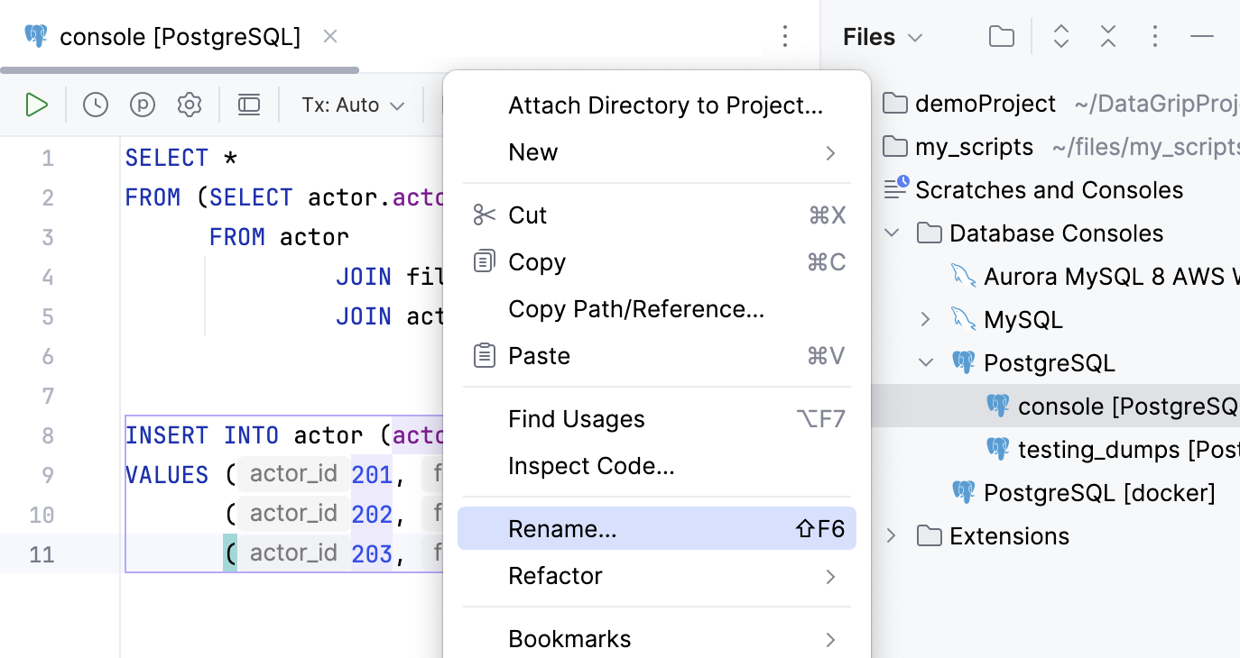 Rename a query console file