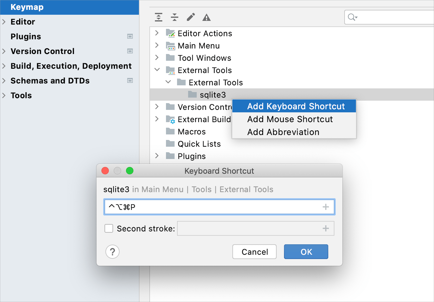 run sqlite3 by using a mapped shortcut