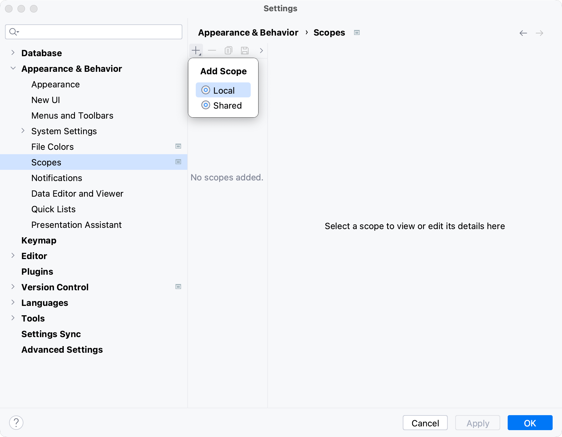 Creating a new scope: selecting between a shared and a local scope