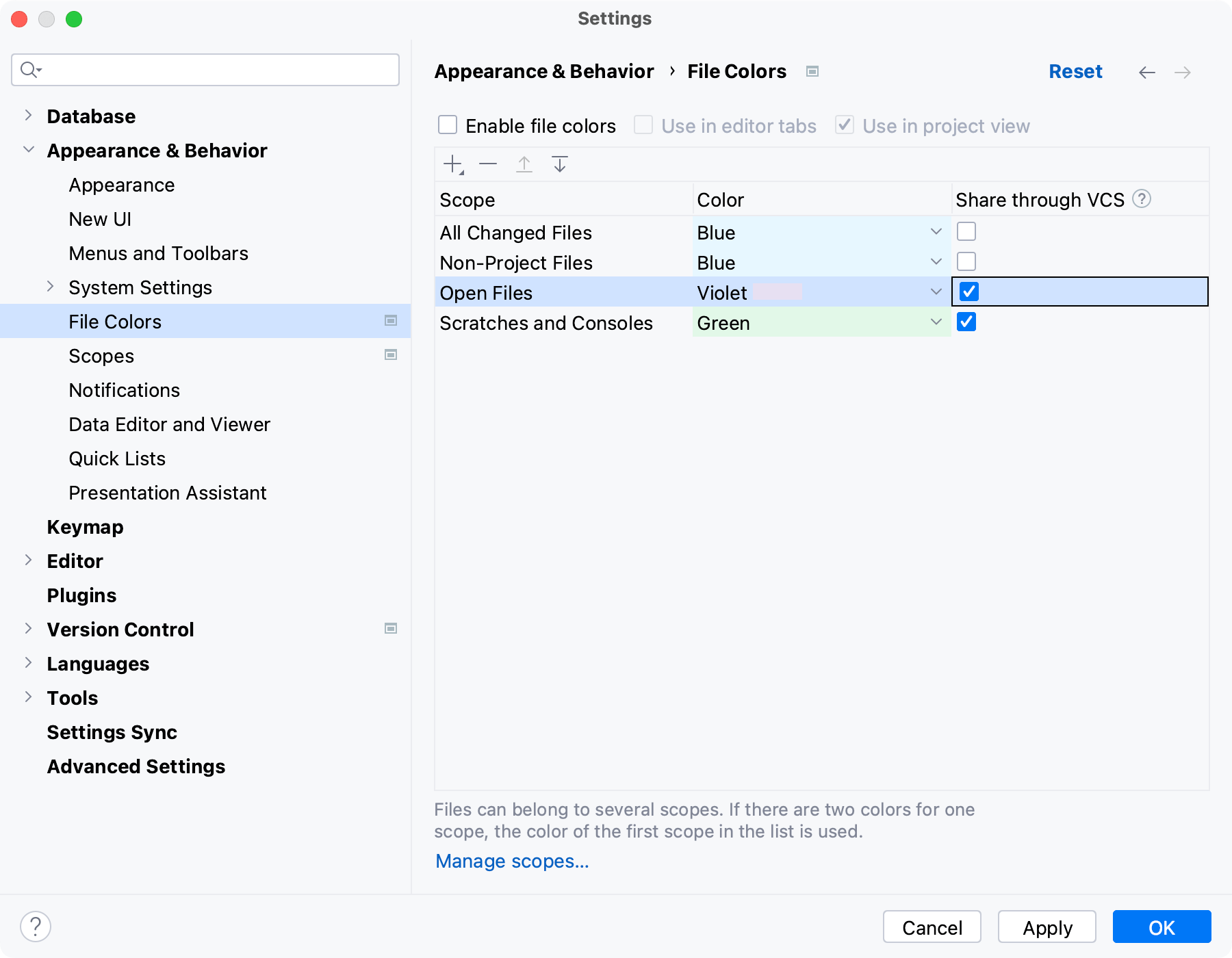 Sharing a custom color through a VCS