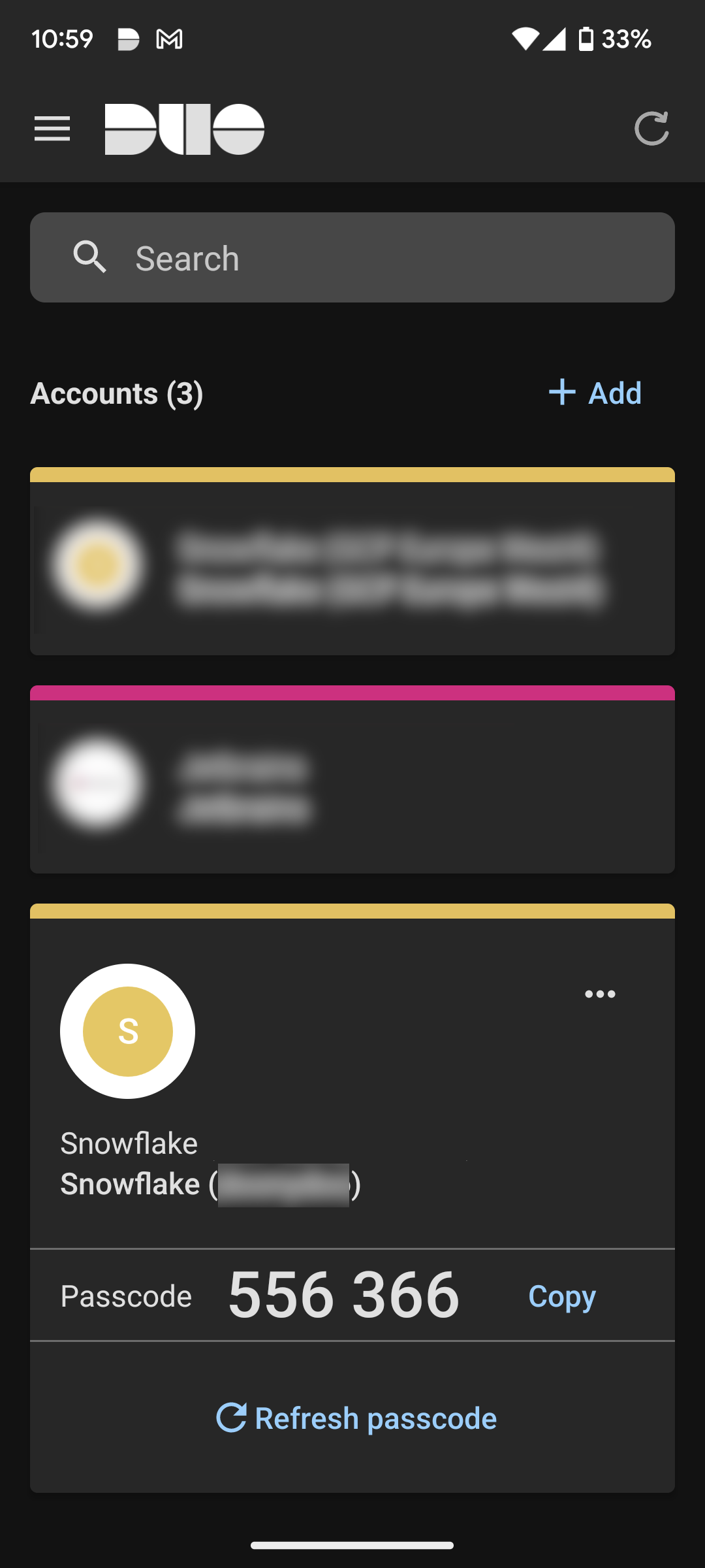 Passcode in the Duo Mobile application