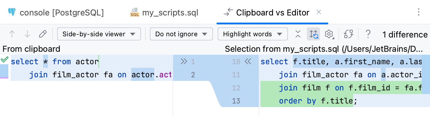 Compare two SQL queries