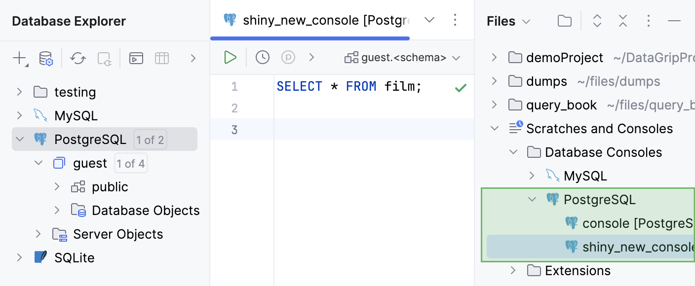 Create a new query console