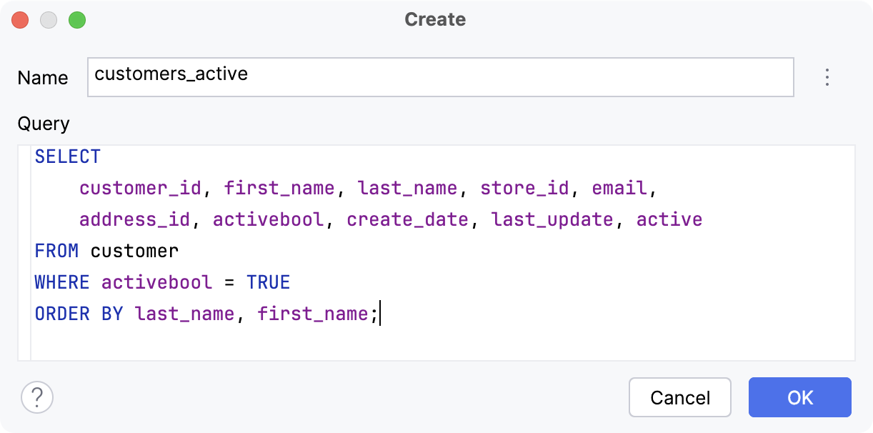 Creating a new virtual view with your SELECT statement