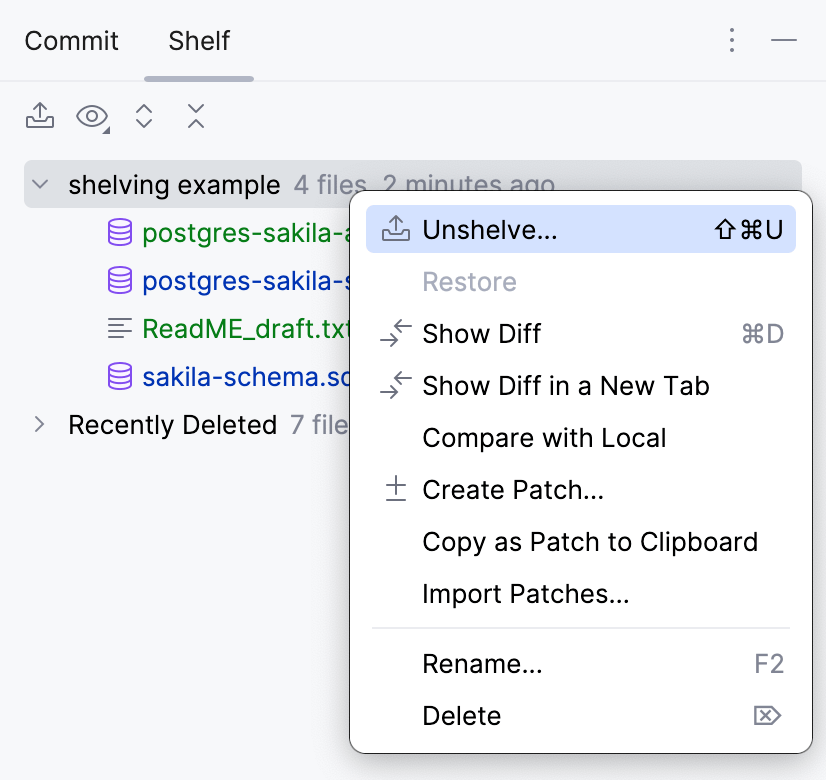 Unshelving changes