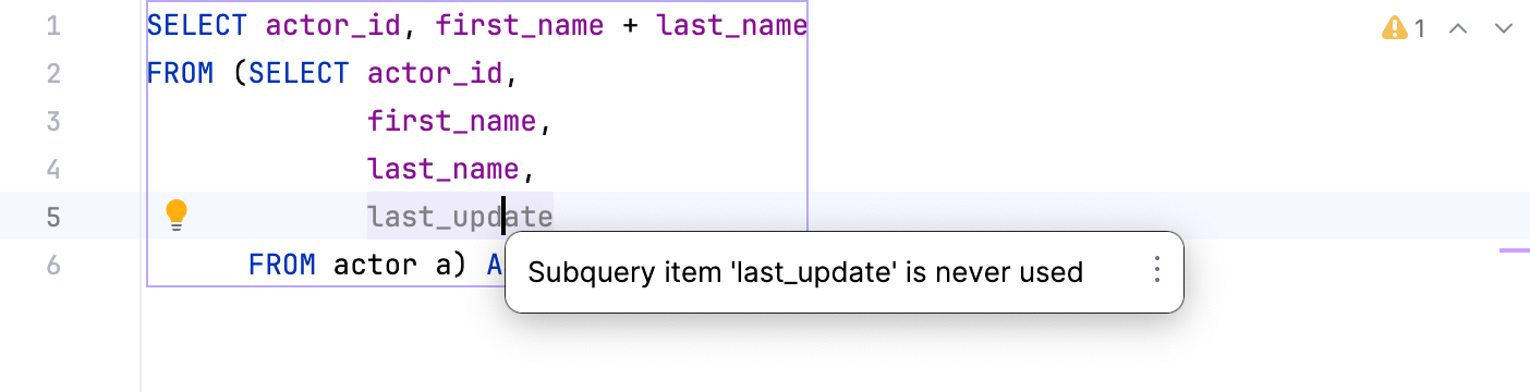 Unused subquery item