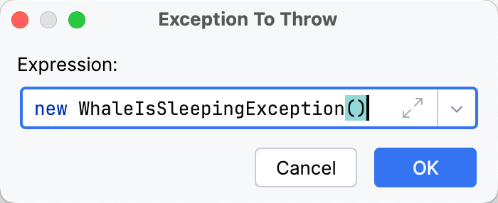 Exception To Throw dialog