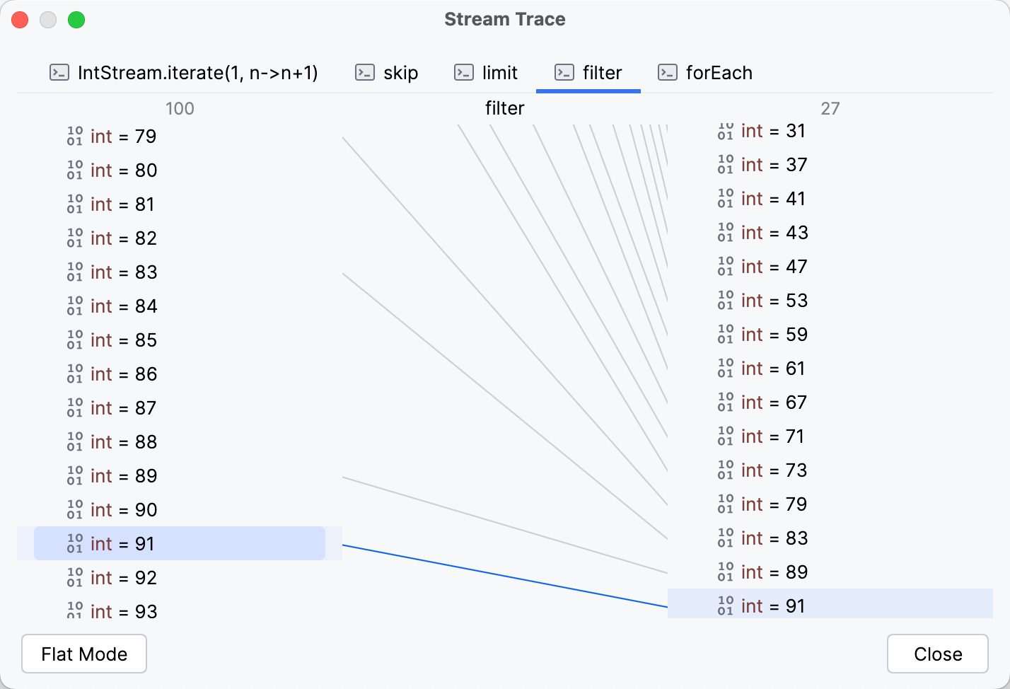 The Stream Trace dialog