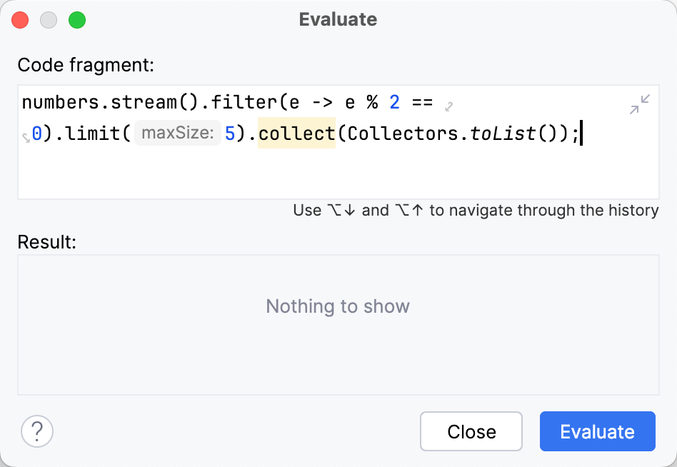 The expression is entered in the Code Fragment field