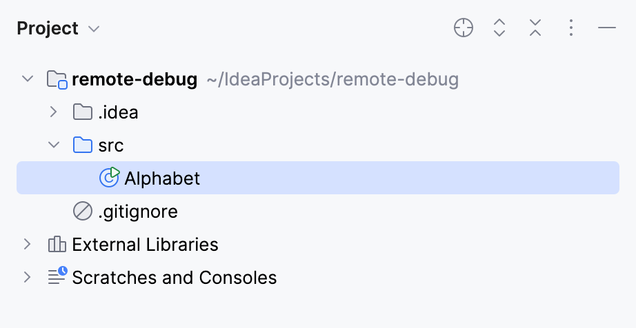 Alphabet.java in the Project tool window