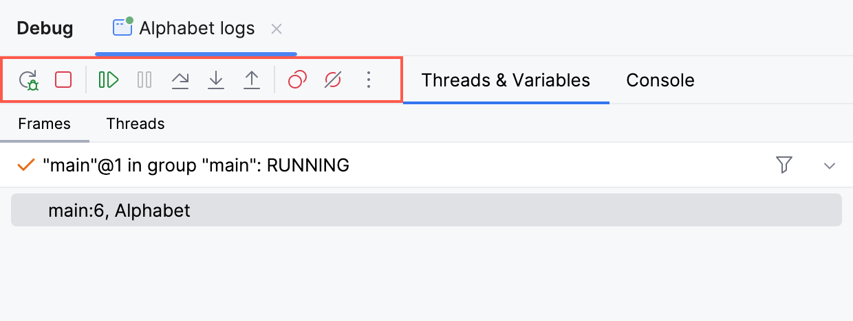 The debugger's toolbar The debugger's toolbar