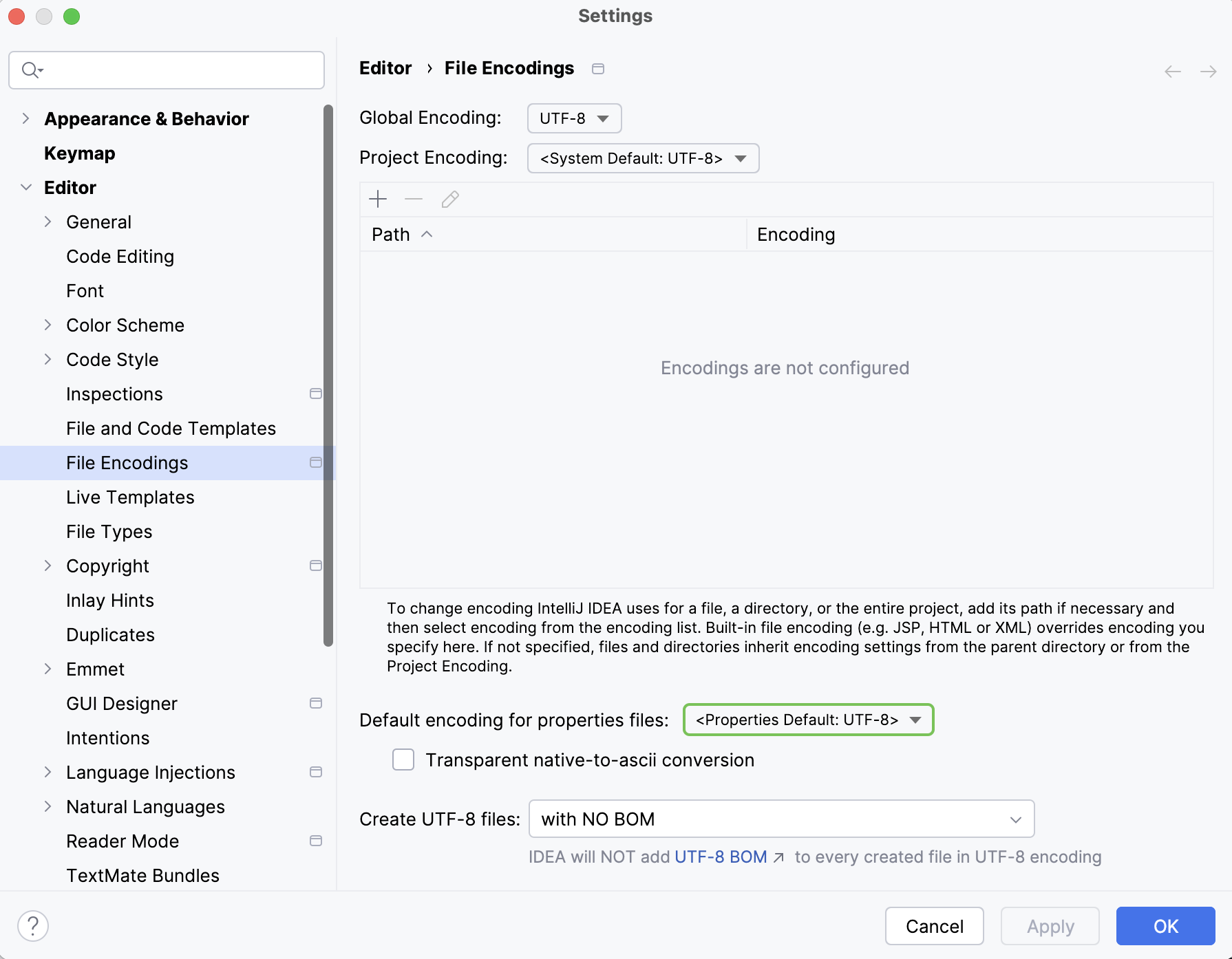 The default properties file encoding setting