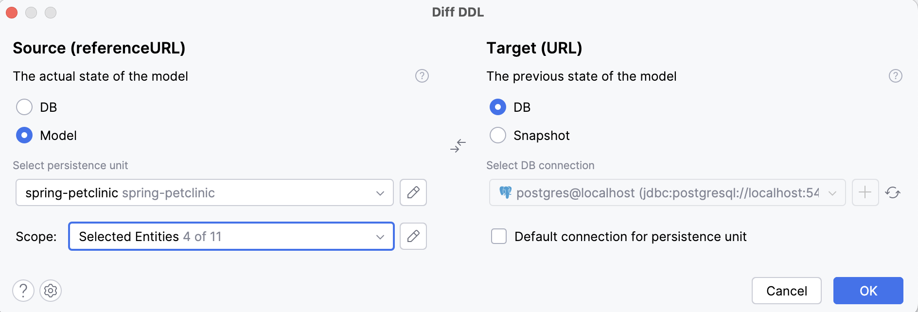 Generate DDL by Entity window