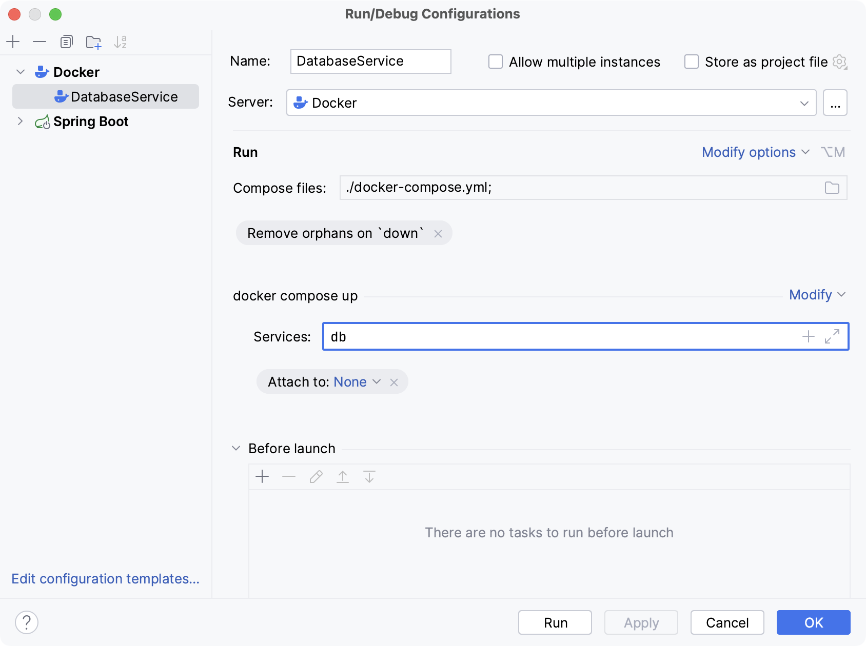 Docker Compose configuration for the database service