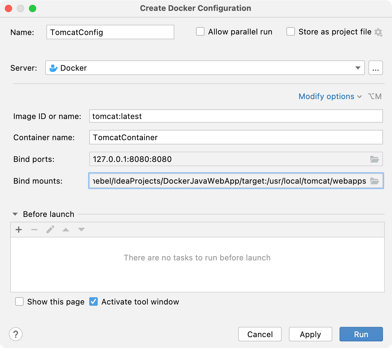 The Create Docker Configuration dialog