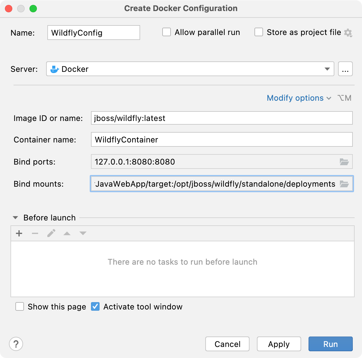 The Create Docker Configuration dialog