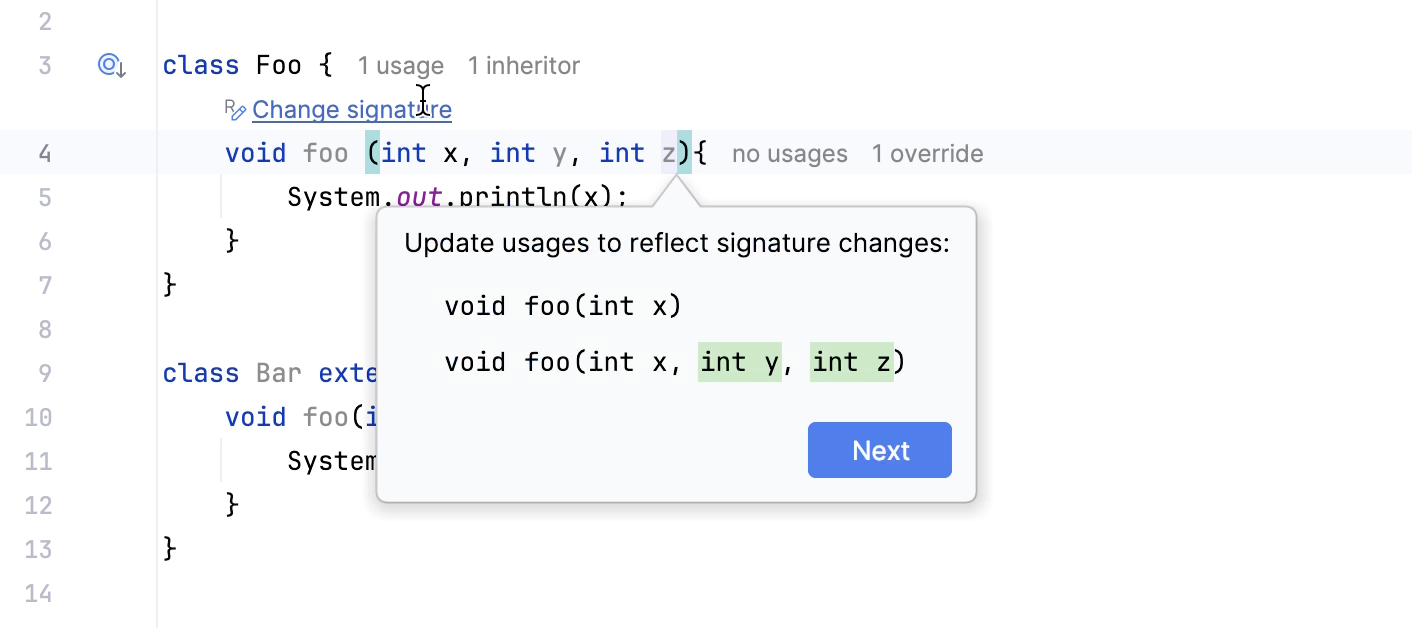 Update usages for parameter