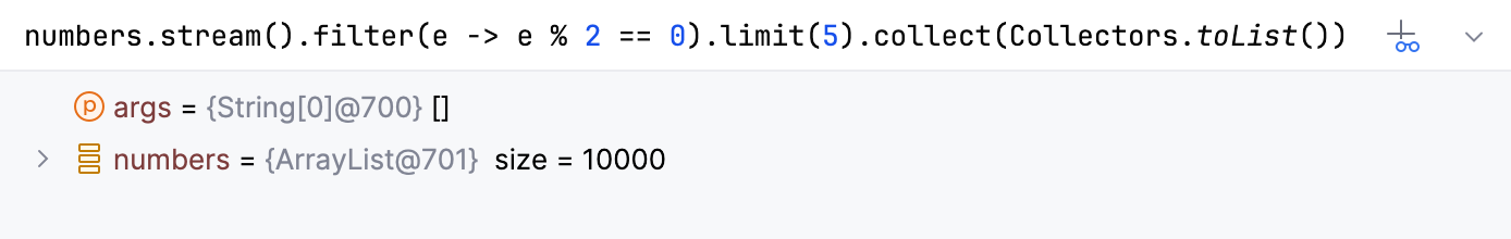 Expression in the Variables tab