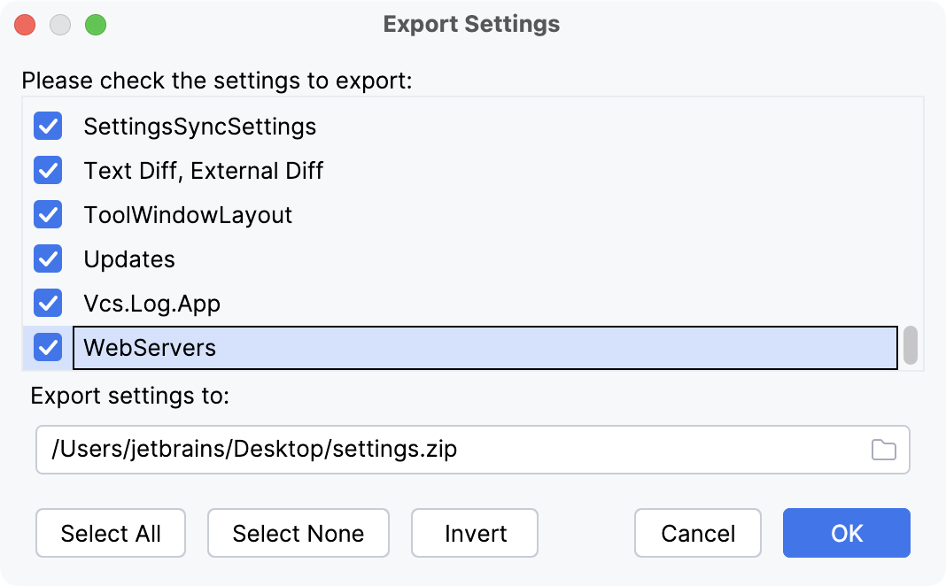 Export the server deployment settings