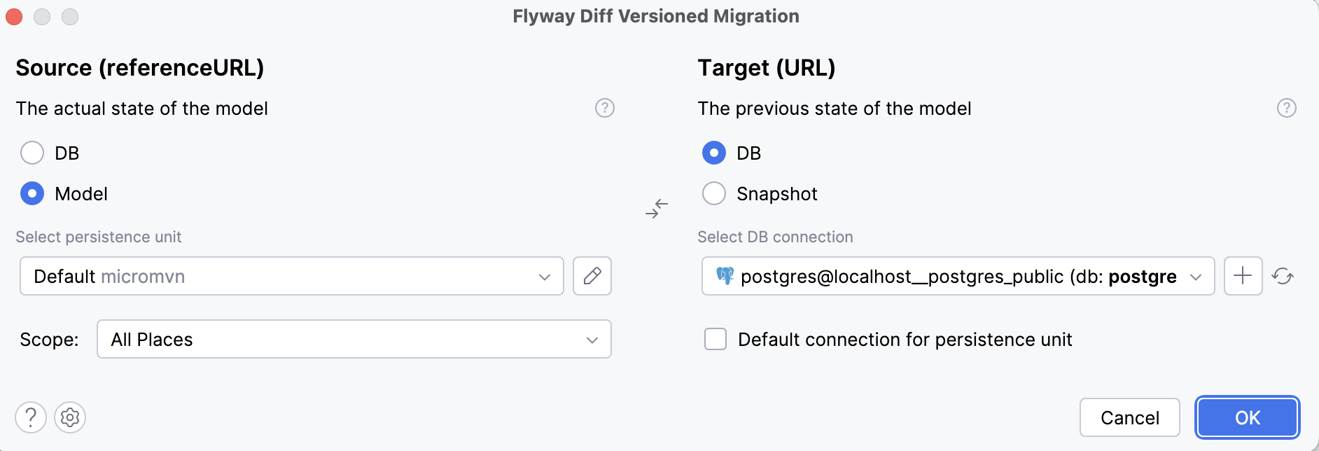 Migration Script window