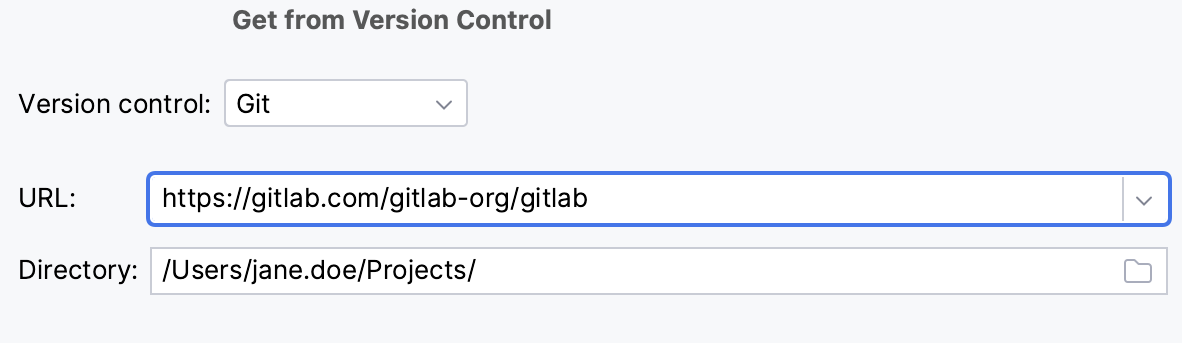 Get from Version Control dialog