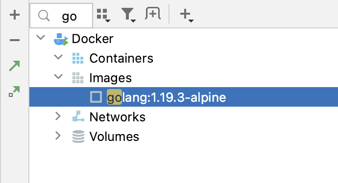 The Docker tool window, text search