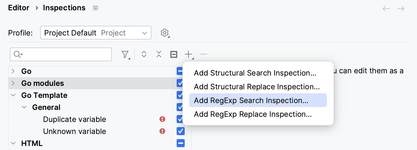 Adding a new Structural Search and Replace inspection