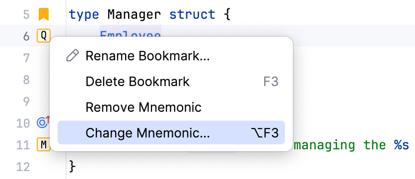 Changing a mnemonic identifier for a bookmark