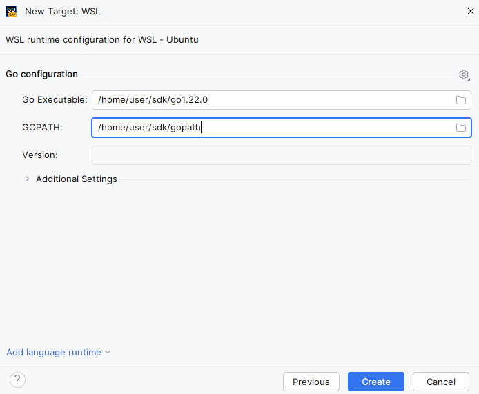 check Go runtime configuration for WSL