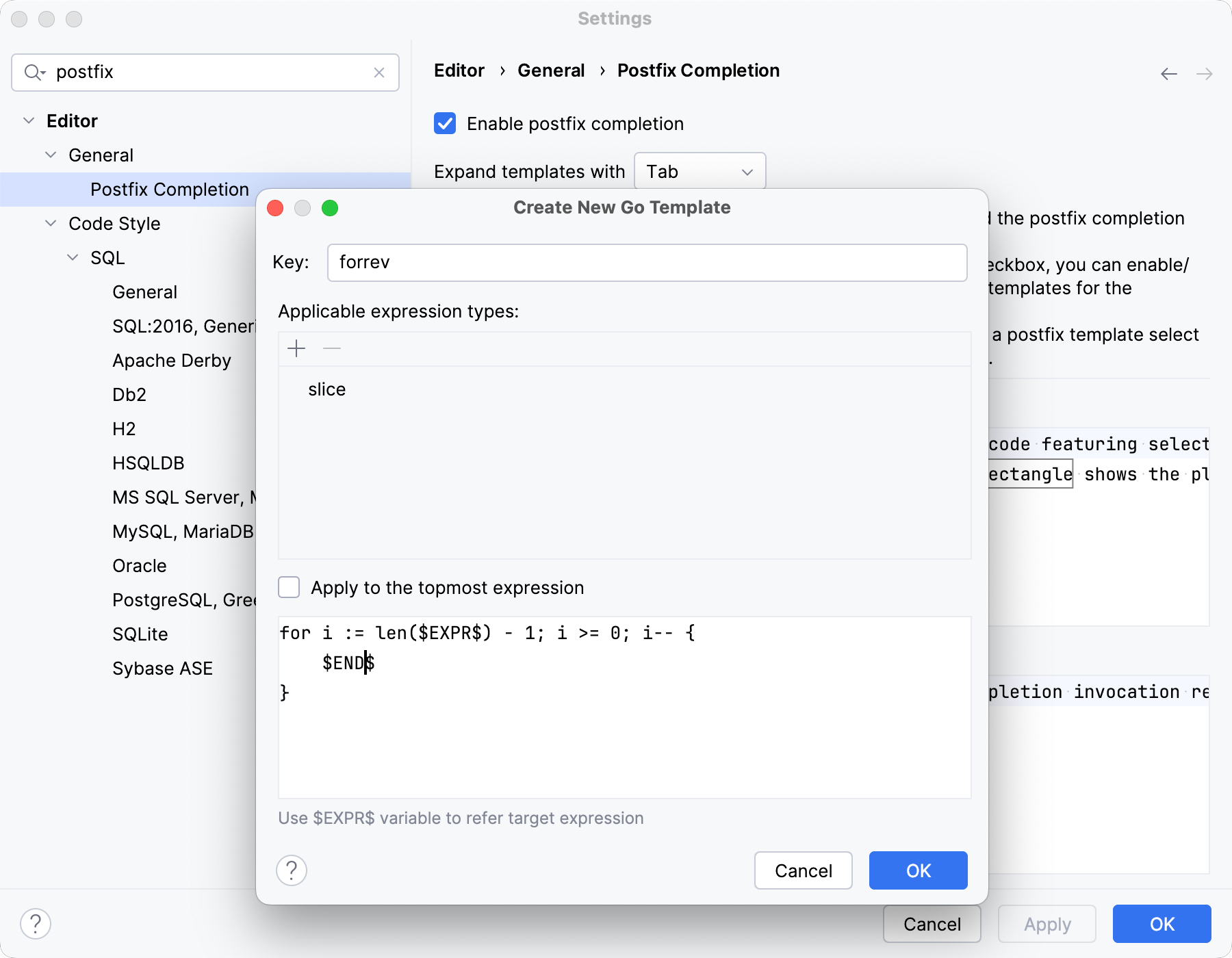 Create a custom postfix template