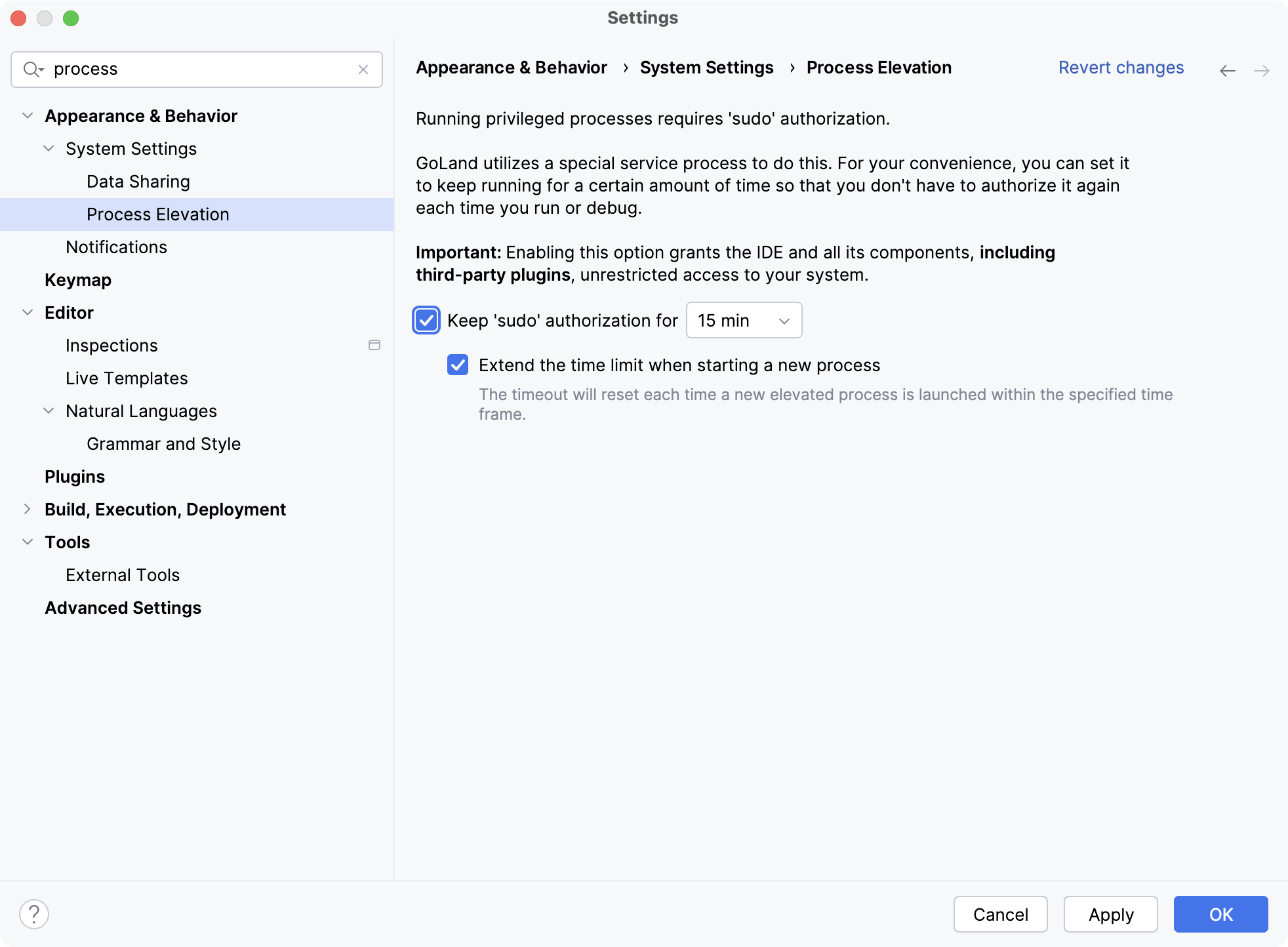 Authorization time settings