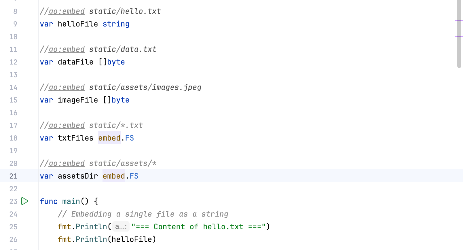 Embedding files in Go