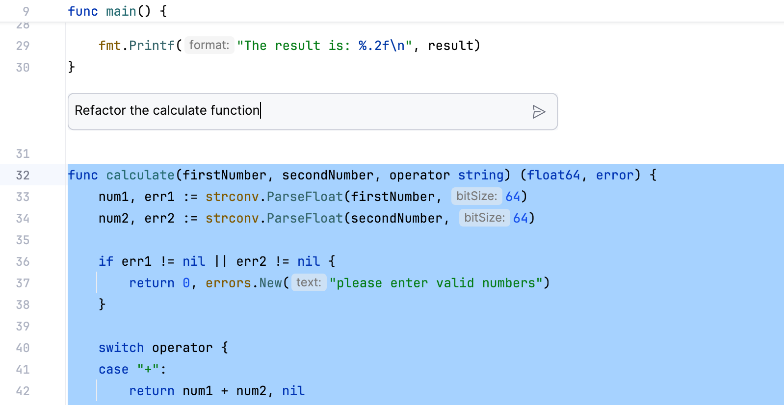 Input field in the editor