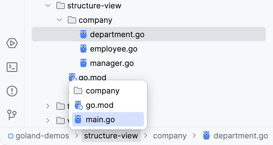 GoLand: using navigation bar to open files