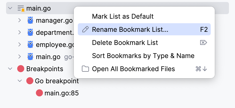 Creating new bookmark list