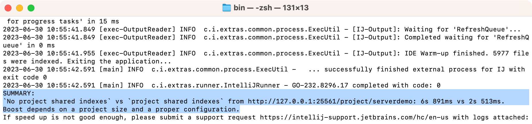 Estimated indexing time