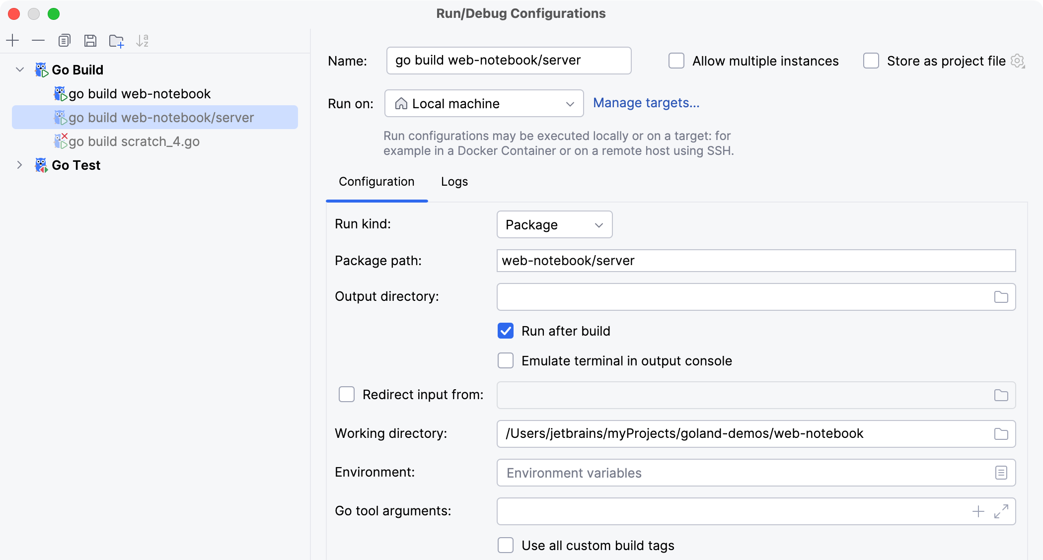 Permanent and temporary configurations have different icons