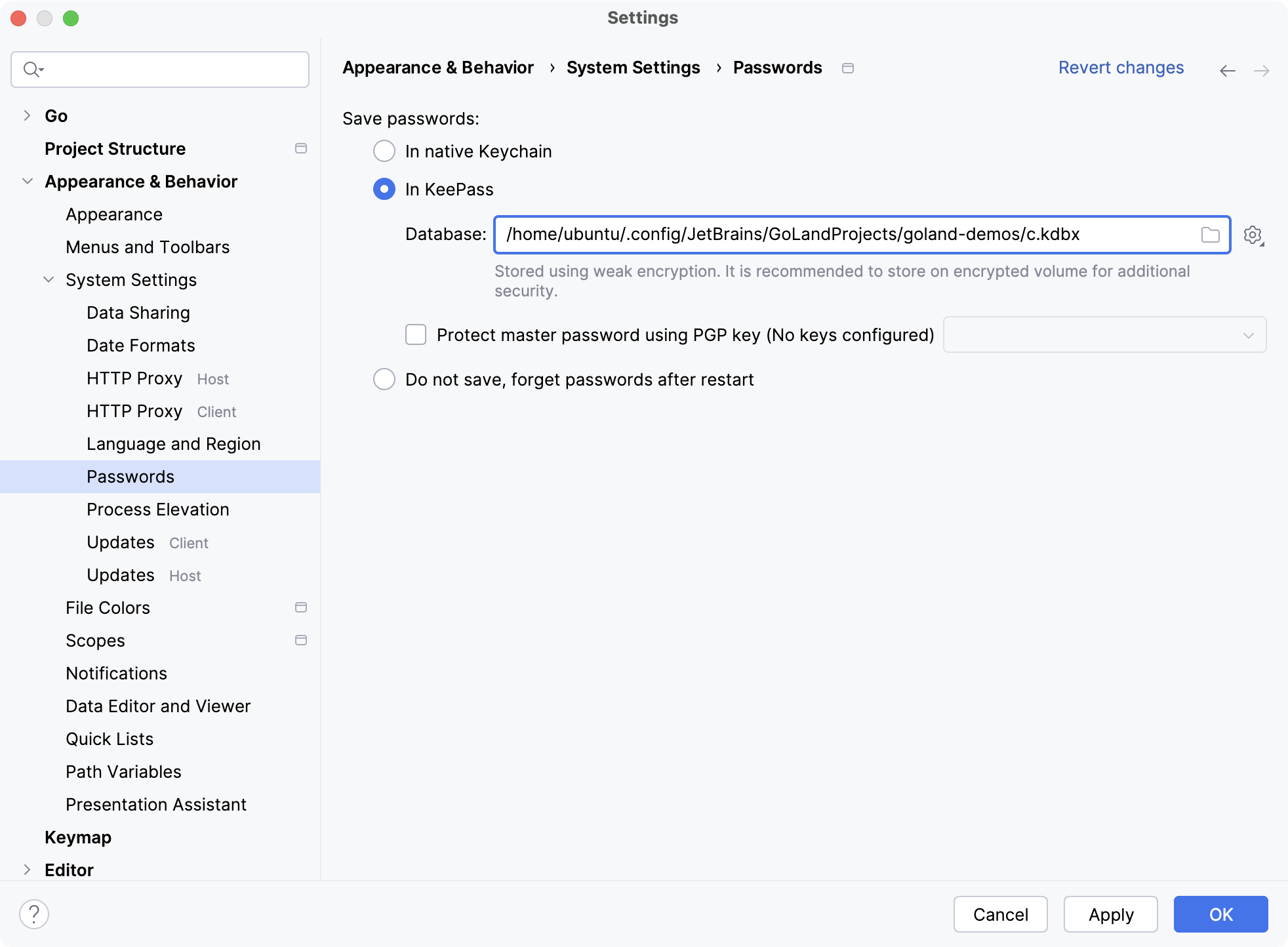 Remote password settings