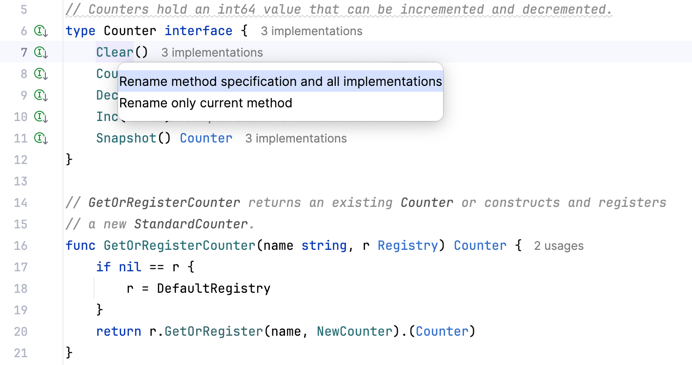 Rename methods in interfaces