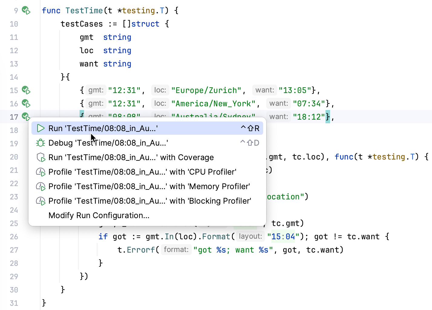 Run individual table tests