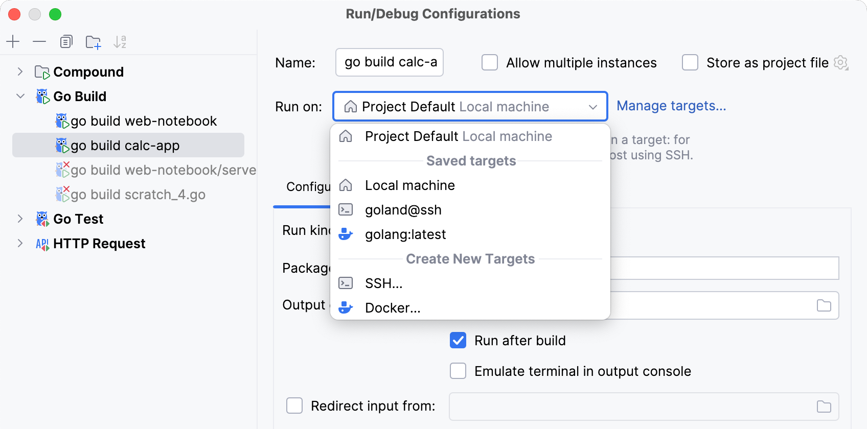 Create a run/debug configuration